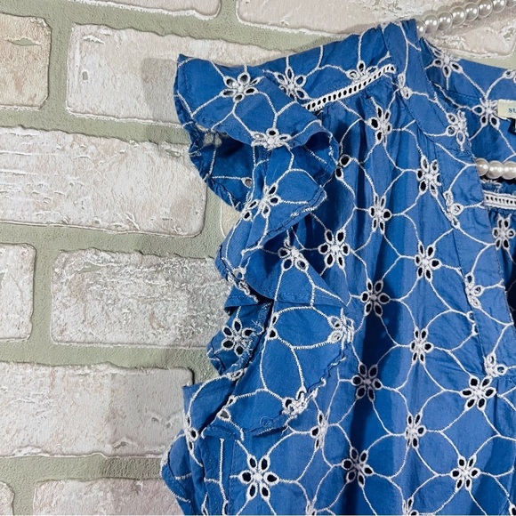 Sundance Florina Blue Short Flutter Sleeve Eyelet Cotton Top Size XS - Picture 6 of 8